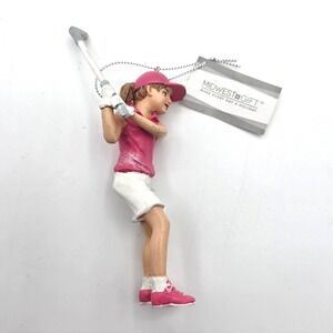 Midwest Gift Girl Golfer‎ Resin Christmas Ornament Swinging Club Pink Hat Female